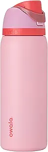 Owala Free Sip Insulated Stainless Steel Water Bottle with Straw for Sports and Travel, BPA-Free Sports Water Bottle, 32 oz, Pink, Angel Food Cake