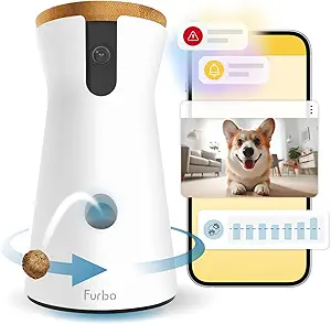 Furbo 360° Dog Camera [Subscription Required] Unlock w/Paid Plan: Home Security & Dog Safety Alerts, Rotating Pet Treat Toss, 2-Way Speaker (Low Risk, 3mo Min. Cancel Anytime)