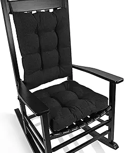 BUYUE Chair Cushion Set for Rocking Chair, Back Pillow & Seat Cushion with Ties, Original Woven Fabric Non-Slip Chair Pads for Elderly Sitting, Black