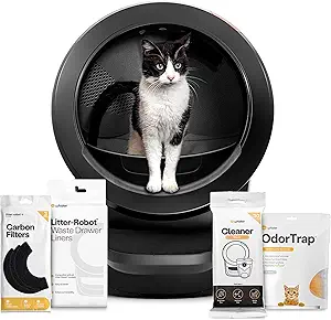 Litter-Robot 4 Supply Bundle by Whisker, Black - Automatic, Self-Cleaning Cat Litter Box, Includes Litter-Robot 4, 3 Odor Trap Refills, 10 Liners, 30 Cleaner Wipes, & 2 Carbon Filters