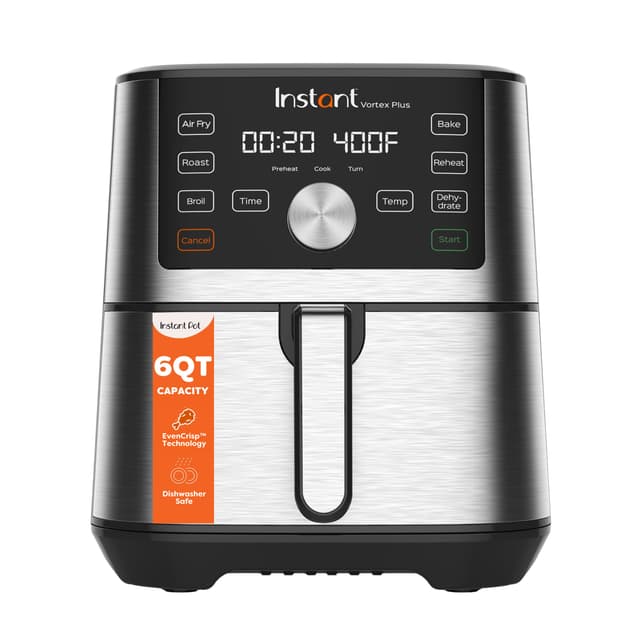 Instant Pot 6QT VORTEX Plus Air Fryer, 6-in-1, Air Fry, Broil, Dehydrate, Crisp, Roast, Reheat, Bake, Dishwasher-Safe Airfryer basket, from the Makers of Instant Pot, Stainless Steel Stainless Steel 6 qt