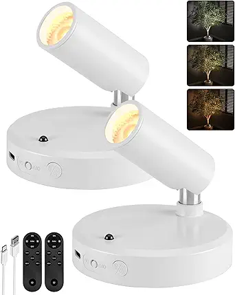 EZVALO Spot Lights Indoor, 5500m Ah Rechargeable Picture Lights with Remote, Wireless Mini Art Accent Spotlights with Timer & Dimmable, 3-CCT, Uplights Indoor for Plants, Display (2-Pack-White)
