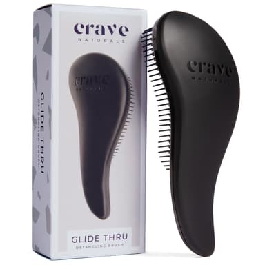 Crave Naturals Glide Thru Detangling Brush, Detangler Brush for Curly, Straight, Wet and Dry Hair Comb for Adults and Kids, Hair Accessories for Women, Black 1 Pack (Regular) Black