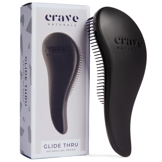 Crave Naturals Glide Thru Detangling Brush, Detangler Brush for Curly, Straight, Wet and Dry Hair Comb for Adults and Kids, Hair Accessories for Women, Black 1 Pack (Regular) Black