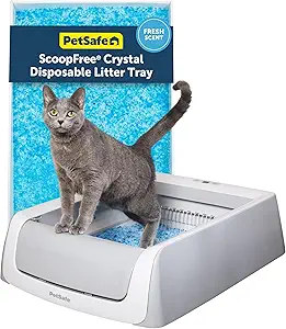 Pet Safe Scoop Free Crystal Pro Legacy Automatic Self-Cleaning Cat Litter Box Includes 1 Disposable Crystal Litter Tray Advanced Odor Control Not Enclosed Gray (PAL00-16805)