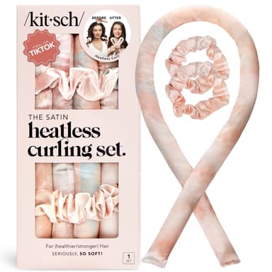 Kitsch Satin Heatless Curlers Set – Heatless Curls Overnight w/ 34" Hair Waver & 2 Satin Hair Scrunchies, Comfortable Hair Curlers to Sleep In for Frizz-Free, No Heat Damage Styling - Sunset Tie Dye 01 Sunset Tie Dye