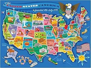 Rose Art Map of USA Puzzle for Kids – 100 Large Pieces, 24" x 18" – Educational United States Puzzle with Fun State Illustrations – Made in USA – Learning Toy for Ages 6+