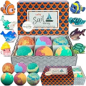 Bath Bombs for Kids with Surprise Inside - Organic, Gentle & Kid Friendly Bubble Bath Fizzies with Toys Inside. Spa Bath Fizz Balls Kit. Fizzy Balls w/Rich Bubbles, Birthday Gifts for Boys, Girls