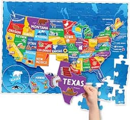 United States Puzzles for Kids Ages 4-6, 6-8 - Educational Toys for Boys & Girls - 70Pcs USA Map Kids Puzzle with 50 States & Capitals - Floor Jigsaw Puzzles - Learning Activities, Gifts for Children