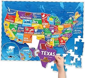 United States Puzzles for Kids Ages 4-6, 6-8 - Educational Toys for Boys & Girls - 70Pcs USA Map Kids Puzzle with 50 States & Capitals - Floor Jigsaw Puzzles - Learning Activities, Gifts for Children