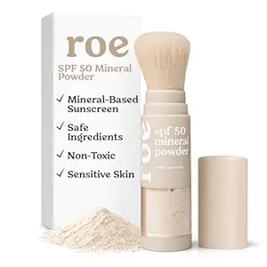 Roe Wellness- SPF 50 Powder Sunscreen Mineral-Based, Non-Toxic Brush-on For Kids, Adults & Babies | For Scalp, Face & Body (Reef Safe)