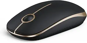Vsso Plor Wireless Mouse, 2.4G Slim Portable Computer Laptop Mouse with Nano Receiver Quiet Silent Optical Mice for Notebook, PC, Laptop, Computer-Black and Gold