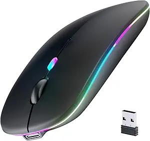 Wireless Bluetooth Mouse, Rechargeable, LED, Silent, Ultra-thin Design (Bluetooth 5.2 and 2.4GHz USB Receiver) | Portable Computer Mouse for Laptops, i Pads, Mac Books and Apple Devices (Black)