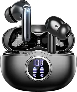 Wireless Earbuds, Bluetooth 5.3 Headphones Hi Fi Stereo 50H Playback LED Digital Display Ear Buds with ENC Noise Canceling Headset, IPX7 Waterproof Earphones for Gym/Running/Work(Black)