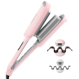 Curling Iron Hair Crimper Waver - TYMO ROVY Beach Waves Curling Wand, Ionic Deep Waver Hair Curler Tool with Ceramic 3 Barrel for Women, Dual Voltage, Anti-Scald, Easy to Use, Pink, 1.25 Inch 1.25 Inch Pink