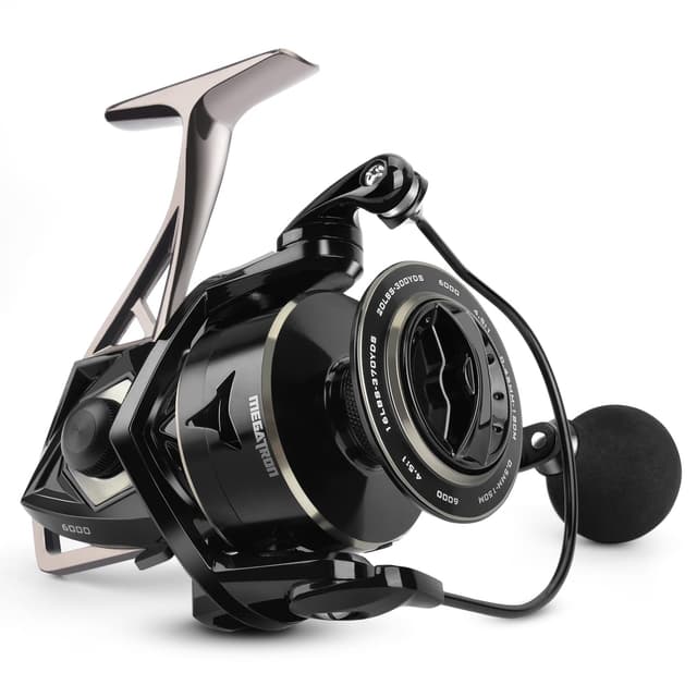 KastKing Megatron Spinning Reel, Freshwater and Saltwater Spinning Fishing Reel, Rigid Aluminum Frame 7+1 Double-Shielded Stainless-Steel BB, Over 30 lbs. Carbon Drag, CNC Aluminum Spool & Handle 6000