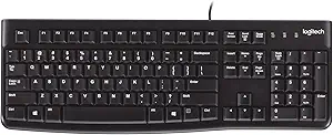 Logitech K120 Wired Keyboard for Windows, USB Plug-and-Play, Full-Size, Spill-Resistant, Curved Space Bar, Compatible with PC, Laptop - Black
