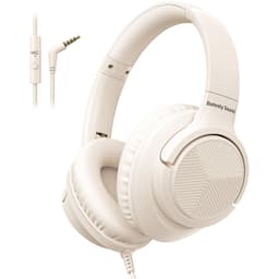 Botesty Sound Headphones Wired with Microphone, Over Ear Foldable 3.5mm Plug in Headphones Corded with 4.9ft Tangle-Free Nylon Cord for Tablet, Laptop, MP3/4, School, Airplane Travel (Beige) Beige White