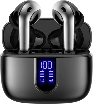 TAGRY Bluetooth Headphones True Wireless Earbuds 60H Playback LED Power Display Earphones with Wireless Charging Case IPX5 Waterproof in-Ear Ear buds with Mic for TV Smart Phone Laptop Computer Sports Standard Black