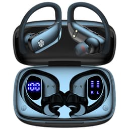 bmani Ear Buds Wireless Earbuds Bluetooth Headphones with 80H Playtime LED Display Case, Over-Ear Hook with Mic, Stereo Sound, Easy Button Controls, Sports Earphones for Running Workout Gym Black Standard Black