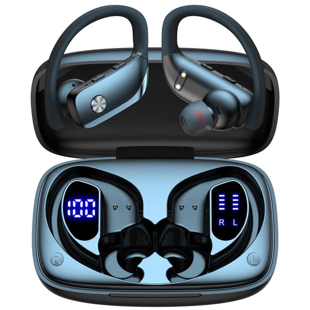 bmani Ear Buds Wireless Earbuds Bluetooth Headphones with 80H Playtime LED Display Case, Over-Ear Hook with Mic, Stereo Sound, Easy Button Controls, Sports Earphones for Running Workout Gym Black Standard Black