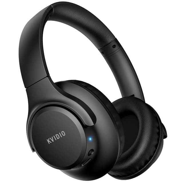 KVIDIO Bluetooth Headphones Over Ear, 65 Hours Playtime Wireless Headphones with Microphone, Foldable Lightweight Headset with Deep Bass, HiFi Stereo Sound Low Latency for Travel Work Cellphone Black