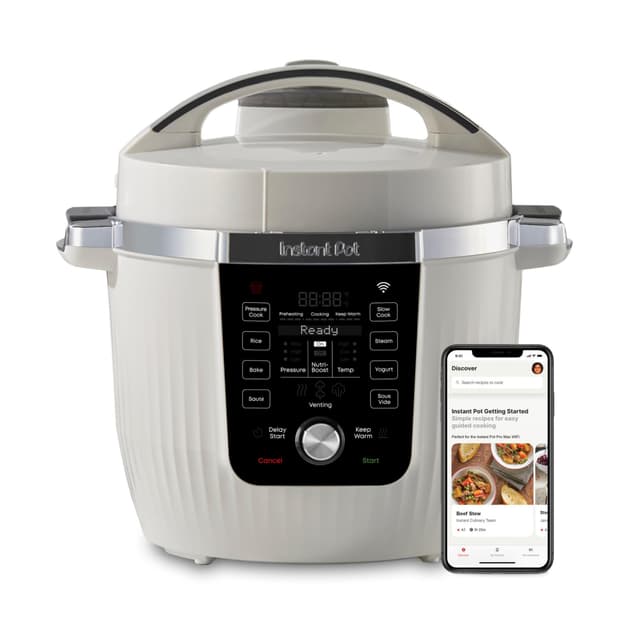 Instant Pot PRO Max Wi-Fi Smart 10-in-1 Pressure Cooker, Steamer, Saute, Warmer, Rice Cooker, Yogurt Maker, Sous Vide, Baker, NutriBoost - Includes App with 2000+ Recipes - 6 Quart White