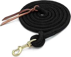 Weaver Equine Performance Lead Rope, Black, 10' Horse Cowboy Rope with Brass Plated Snap, Soft Comfort Grip, Barn Horse Tack for Daily Use