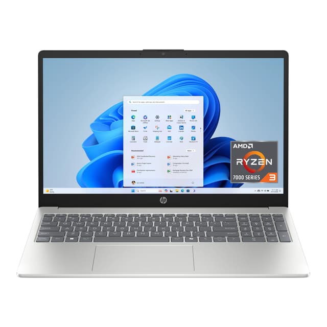 HP 15.6 inch Laptop, HD Touchscreen Display, AMD Ryzen 3 7320U, 8 GB RAM, 128 GB SSD, AMD Radeon Graphics, Windows 11 Home in S Mode, Natural Silver, 15- fc0099nr R3 7320U 128 GB