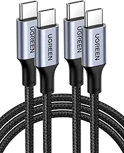 UGREEN USB C to USB C Cable, 100W 2-Pack USB C Charger Cable for i Phone 17/17 Air/17 Pro/17 Pro Max/16, Mac Book Pro, i Pad Pro, Dell XPS, Samsung Galaxy S25/S24/S23 Ultra, Switch, Pixel, 1.6FT Black