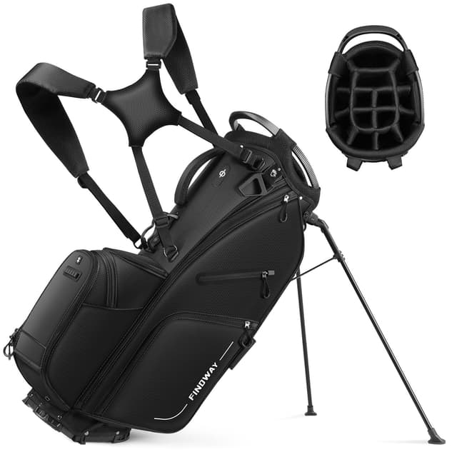 Findway 14 Way Golf Stand Bag, Lightweight Golf Bag with Stand for Men Women, Golf Club Carry Bag with Dual Strap, Rain Cover, Multiple Pockets, Golf Ball Holder Black