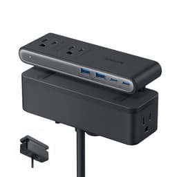 Anker Nano Power Strip, Desk Clamp with 1500J Surge Protector, 5ft Extension Cord, 70W Max Gaming Desk Accessories, 6 AC, 2 USB A, 2 USB C, Home Office Essentials, Fit 0.6~1.8'' Tabletop Edge Black
