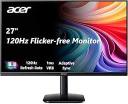 acer 27 Inch Monitor- KB272-27 Inch FHD IPS (1920 x 1080) Display, Up to 120Hz Refresh Rate, 99% s RGB, Tilt, Adaptive-Sync Support (Free Sync Compatible) 1ms (VRB), s RGB 99% Color, HDMI & VGA Ports