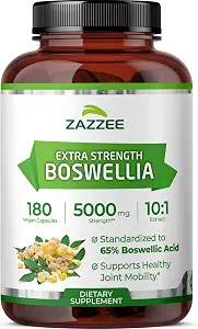 Zazzee Extra Strength Boswellia 10:1 Extract, 65% Boswellic Acid, 180 Vegan Capsules, 6 Month Supply, Boswellia Serrata, Joint Comfort, Mobility & Flexibility Support, Non-GMO, Made in the USA