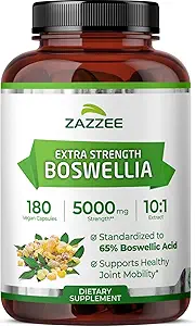 Zazzee Extra Strength Boswellia 10:1 Extract, 65% Boswellic Acid, 180 Vegan Capsules, 6 Month Supply, Boswellia Serrata, Joint Comfort, Mobility & Flexibility Support, Non-GMO, Made in the USA