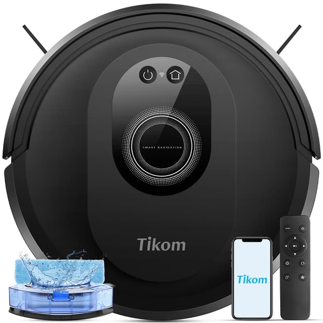 Tikom Robot Vacuum and Mop Combo, 5000Pa Robotic Vacuum Cleaner, 150 Min Max, App & Remote Control, Ideal for Hard Floor, Carpet, Pet Hair, Self-Charge(G8000 Max) Black