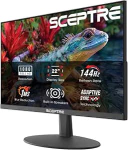 Sceptre New 22-Inch Gaming Monitor, FHD 1080p, Up to 144Hz, HDMI, Display Port, Built-in Speakers, Machine Black (E225W-FW144 Series, 2026)