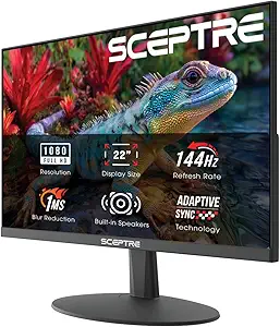 Sceptre New 22-Inch Gaming Monitor, FHD 1080p, Up to 144Hz, HDMI, Display Port, Built-in Speakers, Machine Black (E225W-FW144 Series, 2026)
