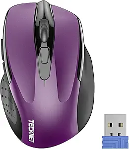 TECKNET Wireless Mouse, 2.4G Ergonomic Optical Mouse, Computer Mouse for Laptop, PC, Computer, Chromebook, Notebook, 6 Buttons, 24 Months Battery Life, 2600 DPI, 5 Adjustment Levels - Purple