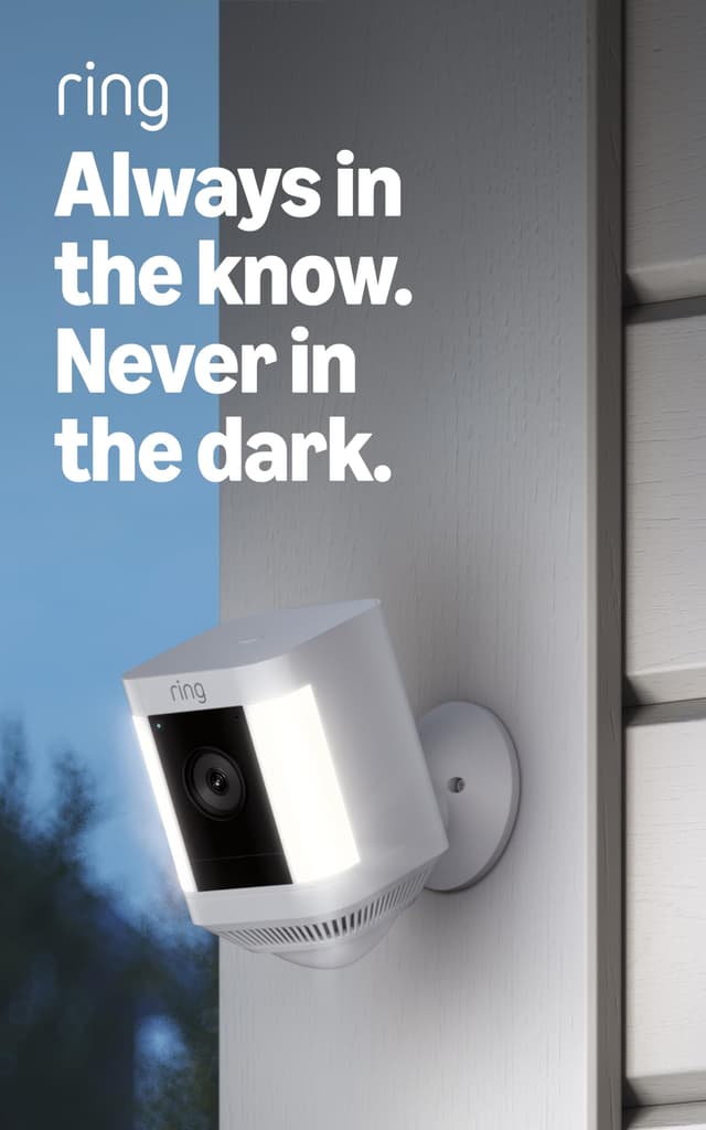 Ring Spotlight Cam Plus, Battery (newest model), Home or business security with HD video, Two-Way Talk, Color Night Vision, and Security Siren, White White 1 Camera Battery