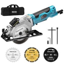 Seesii Mini Circular Saw with Laser Guide,4.8A 4000 RPM Compact Corded Circular Saw with Rip Guide,3 Blades (4-1/2") for Wood,Soft Metal,Tile,Plastic Cutting,Max Cut Depth 1-11/16"(90°),1-1/8" (45°) 4-1/2" corded