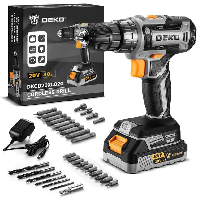 Power Drill Cordless: DEKOPRO Cordless Drill 20V Electric Power Drills Set Tool Drills Cord-less Set with Battery and Charger Gray