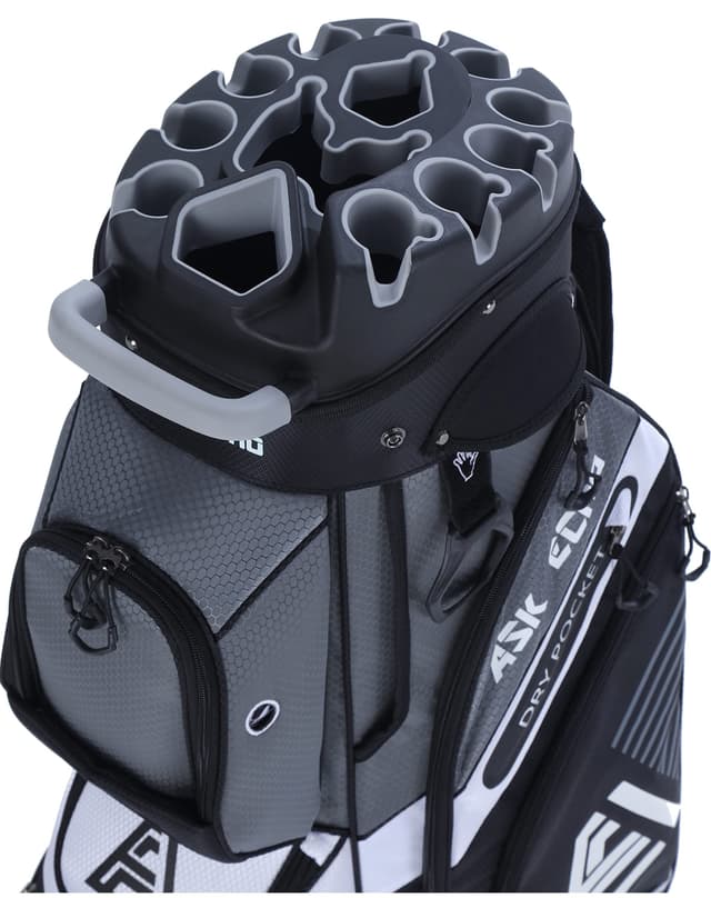 ASK ECHO T-Lock Golf Cart Bag with 14 Way Organizer Divider Top, Premium Cart Bag with Handles and Rain Cover for Men Grey