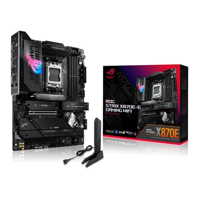 ASUS ROG Strix X870E-E Gaming WiFi AMD AM5 X870 ATX Motherboard 18+2+2 Power Stages, Dynamic OC Switcher, Core Flex, DDR5 AEMP, WiFi 7, 5X M.2, PCIe® 5.0, Q-Release Slim, USB4®, AI OCing & Networking ROG Strix X870E-E|M.2x5