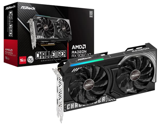 ASRock Radeon RX 9060 XT Challenger 16GB OC Graphics Card, AMD RDNA 4 Architecture, 16GB GDDR6, PCIe 5.0, Dual Fans, 0dB Silent Cooling, LED Indicator, DisplayPort 2.1a, HDMI 2.1b RX 9060 XT 16G Challenger