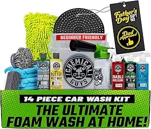 Chemical Guys Car Wash Kit 14-Pc Arsenal Builder - with Foam Blaster, Wash Bucket, Towels, Applicators, and 16 oz Soaps, Waxes, and Cleaners - Complete Car Detailing Gift Set, Works with Garden Hose