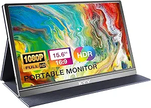 KYY Portable Monitor 15.6inch 1080P FHD USB-C, HDMI Computer Display HDR IPS Gaming Monitor w/Premium Smart Cover & Screen Protector, Speakers, for Laptop PC MAC Phone PS4 Xbox Switch