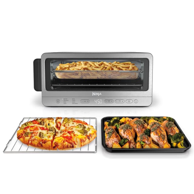Ninja Air Fryer Toaster Oven Combo | 8-in-1 Functionality | Flip Up & Away for Storage Space | Air Fry Basket, Sheet Pan, Wire Rack & Removable Crumb Tray |1800 Watt | Stainless Steel | SP151 8-in-1 Flip Oven Stainless